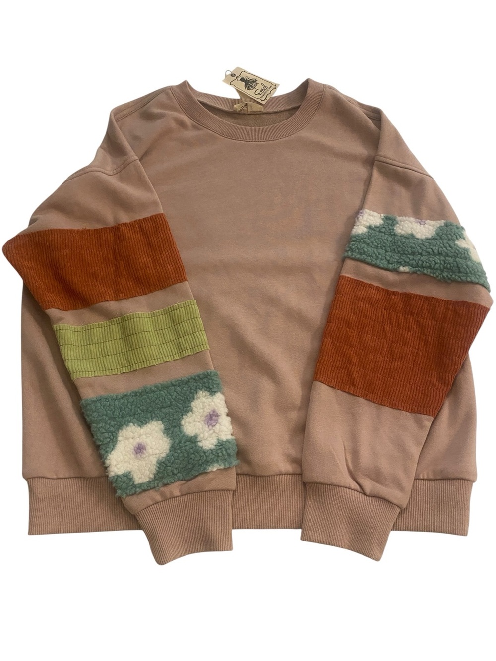 Easel Women’s Crewneck Sweatshirt Accented Pretty Sleeves Cozy Unique new Large